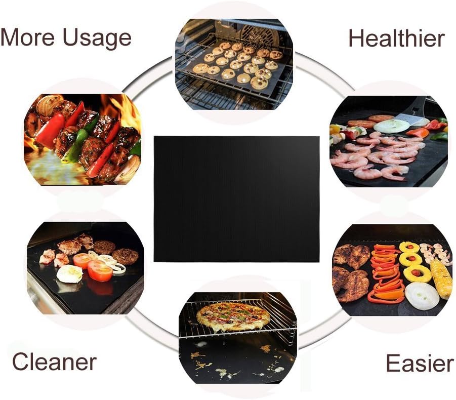 Black Non-Stick Reusable Grill Mats Set of 6