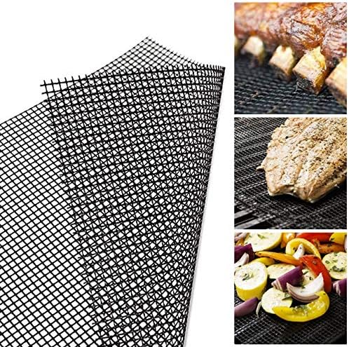 Black Non-Stick Reusable BBQ Grill Mats Set of 5