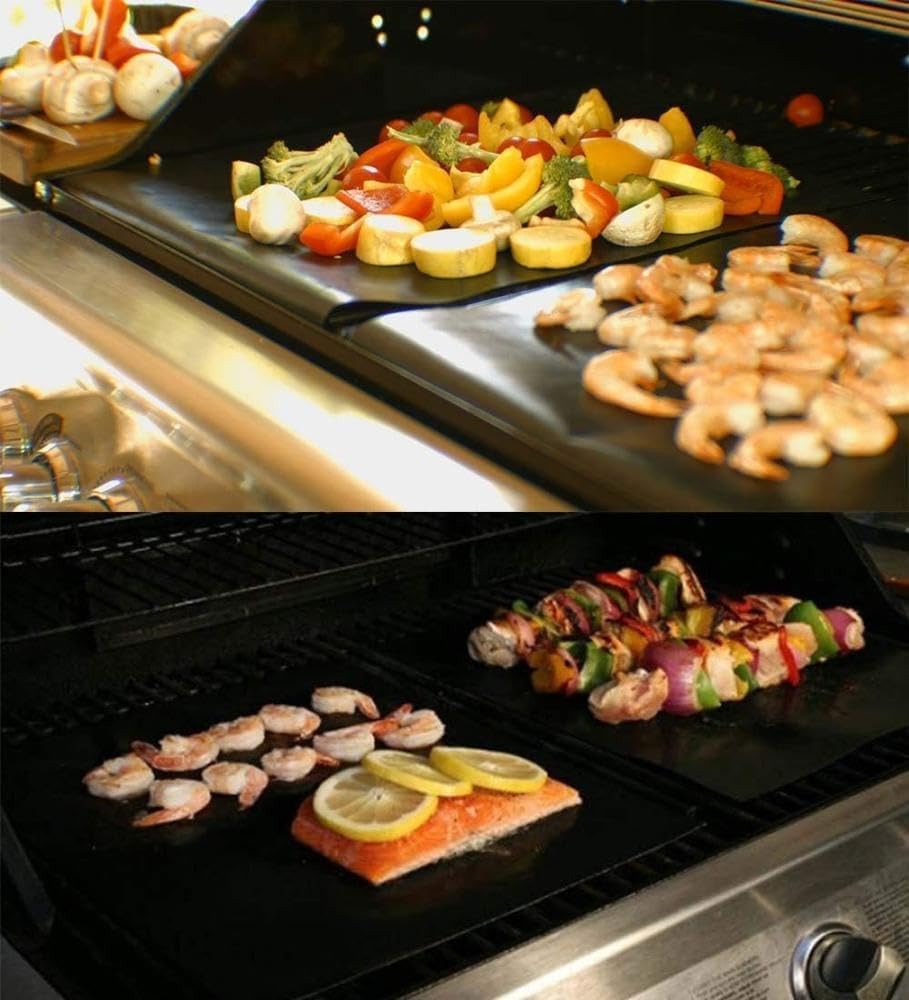 Black Non Stick Reusable BBQ Grill Mats 2 Pack