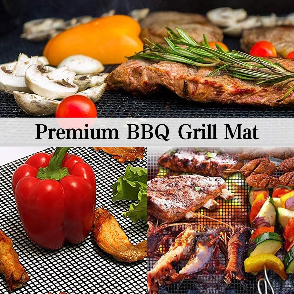 Black Non-Stick Reusable BBQ Grill Mats Set of 5