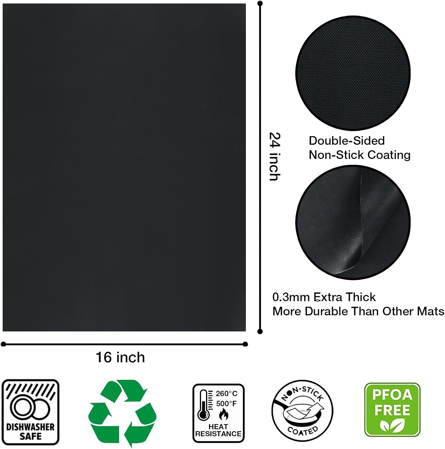 Black Non-Stick Oven Liner Mats 4 Pack