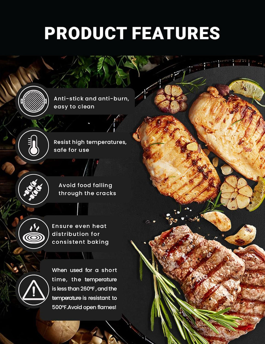 Black Copper Reusable Grill Mats 5PCS