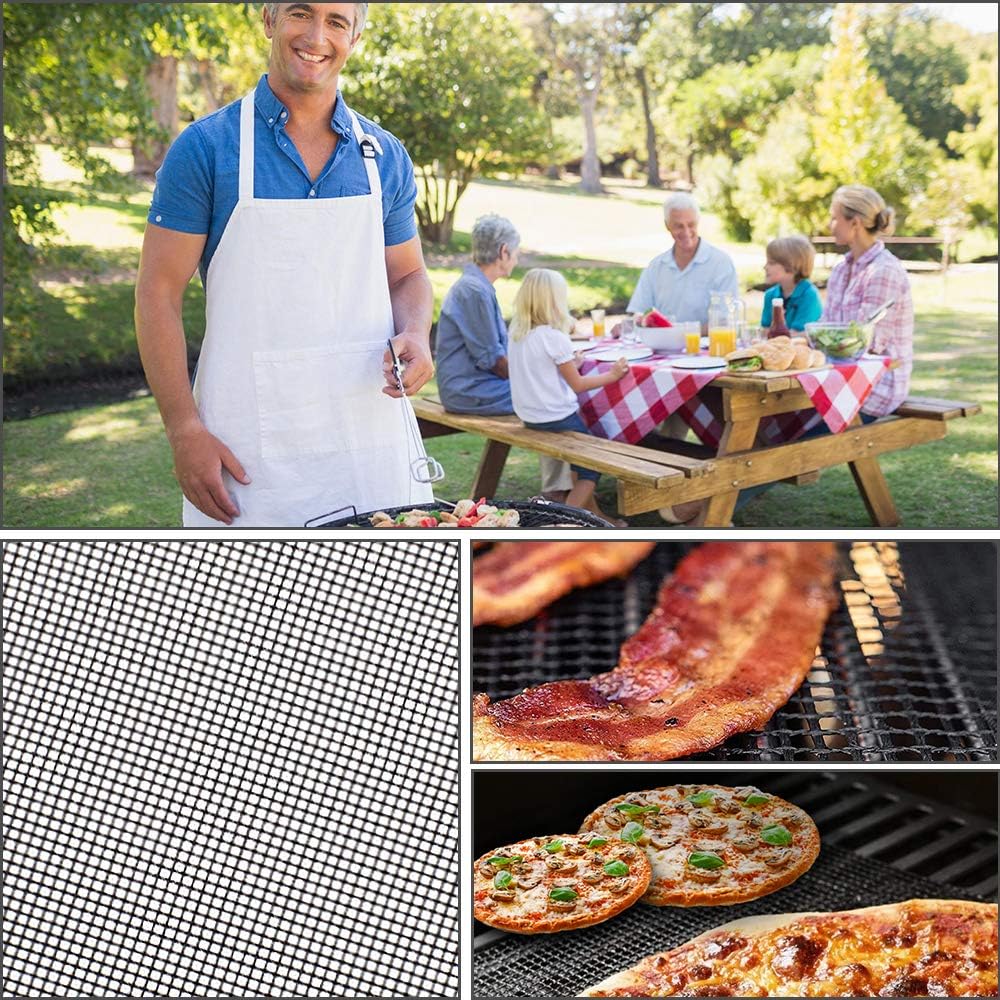 Black Non-Stick Reusable BBQ Grill Mats Set of 5