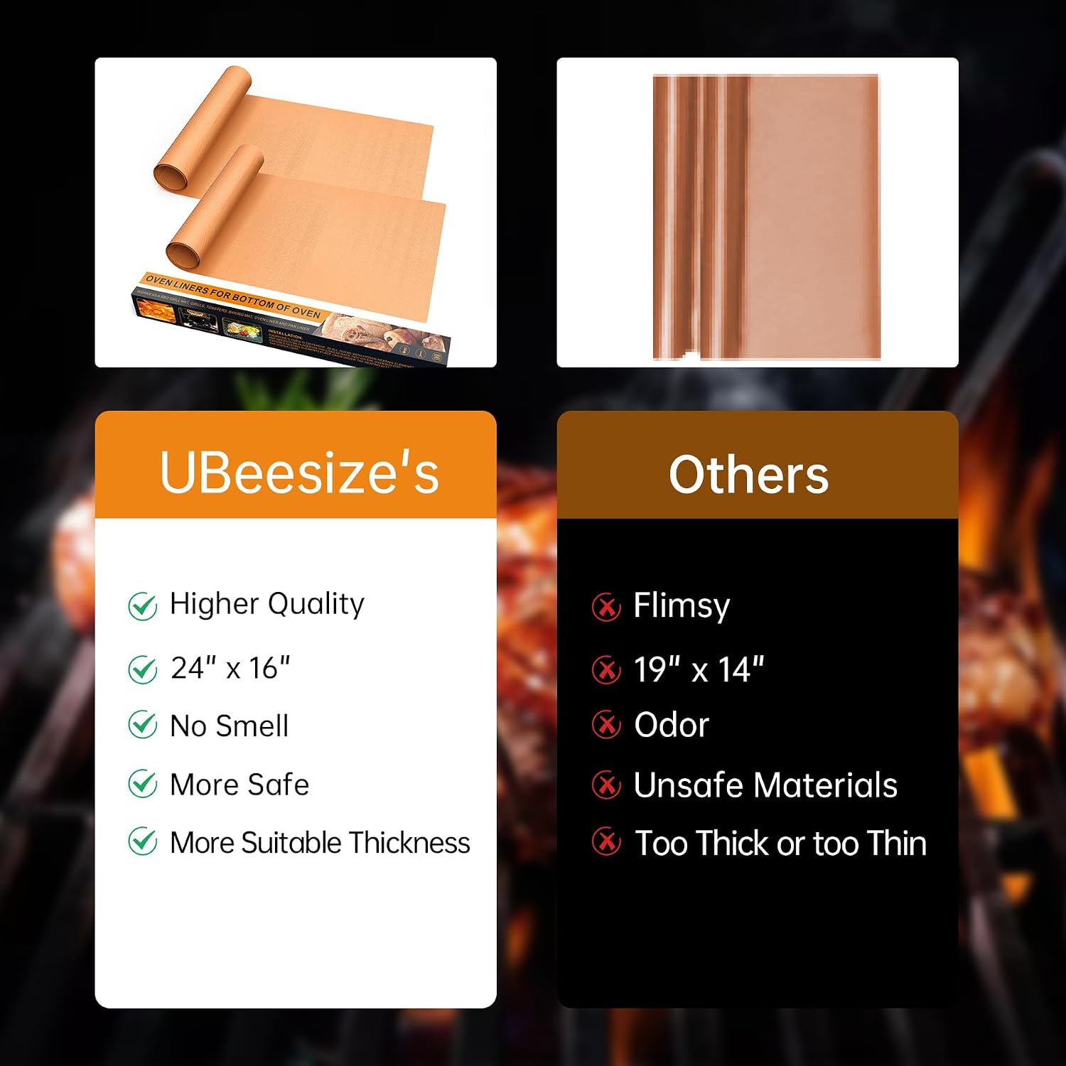 Stick Reusable Oven Liners 2 Pack 17x25 Inch