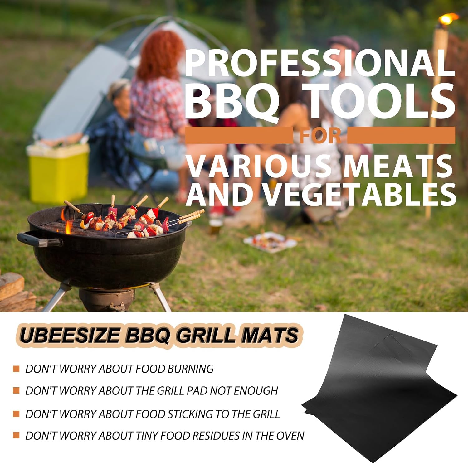 Non-Stick Reusable BBQ Grill Mats 6 Pack 15.75x13 Inch
