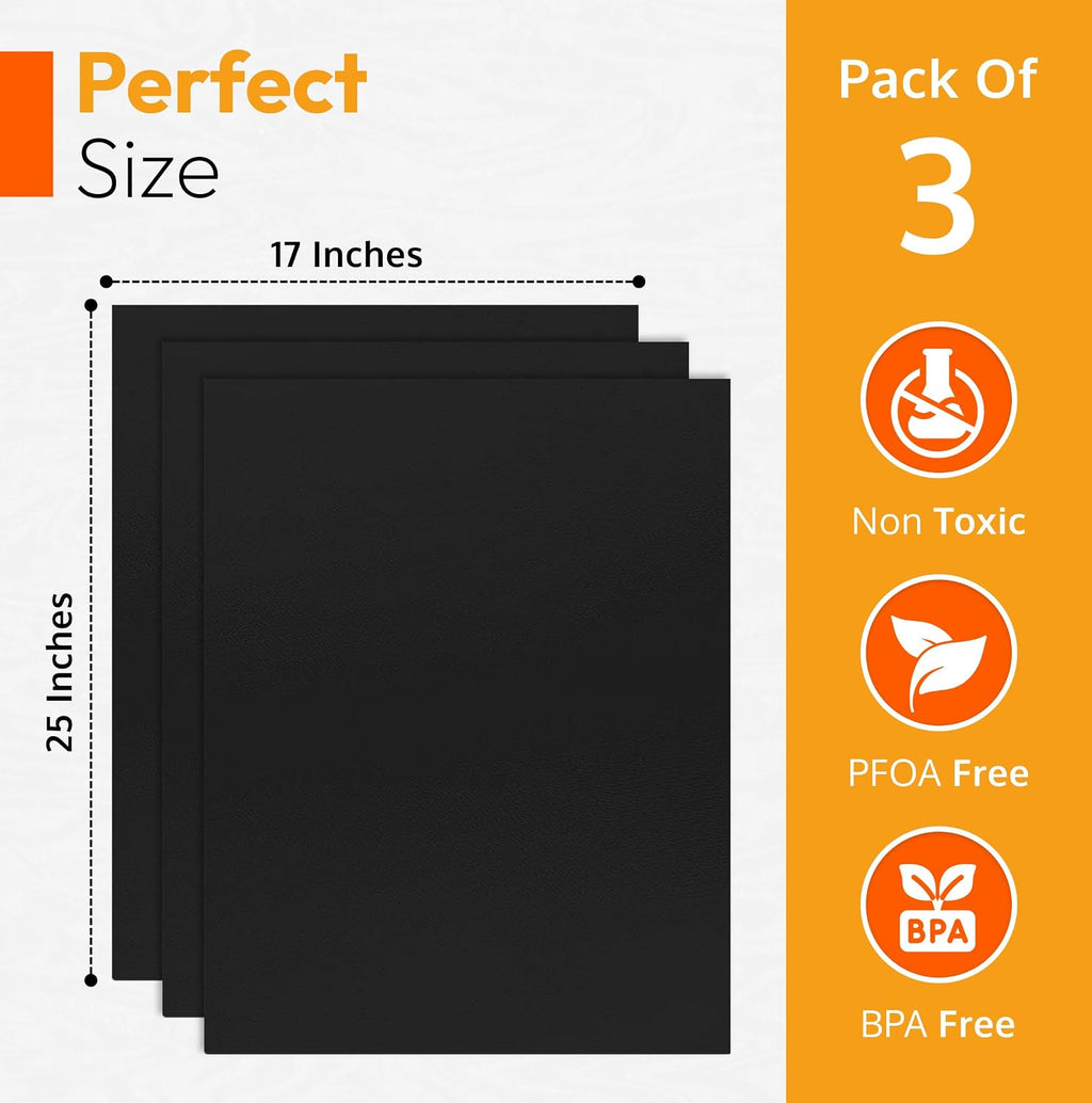 Black Non-Stick Reusable Oven Liner Mats 3 Pack