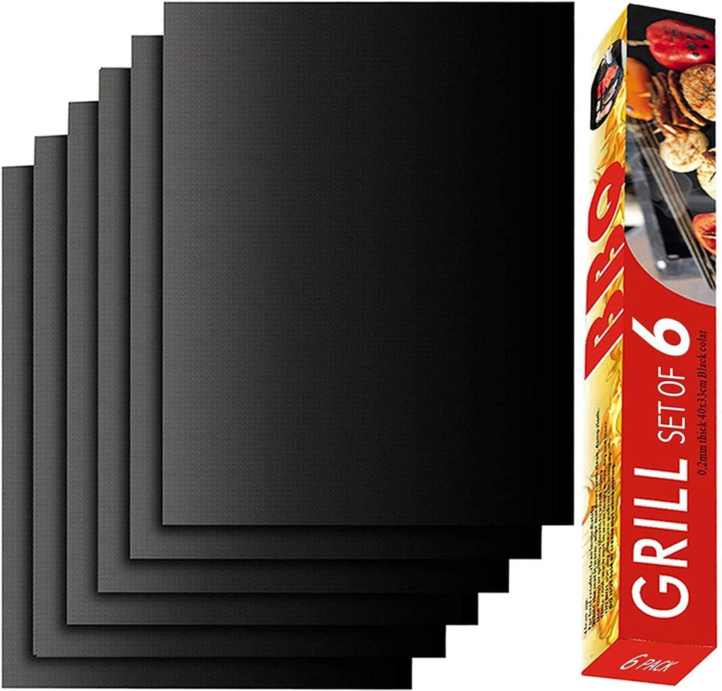 Black Non-Stick Reusable Grill Mats Set of 6