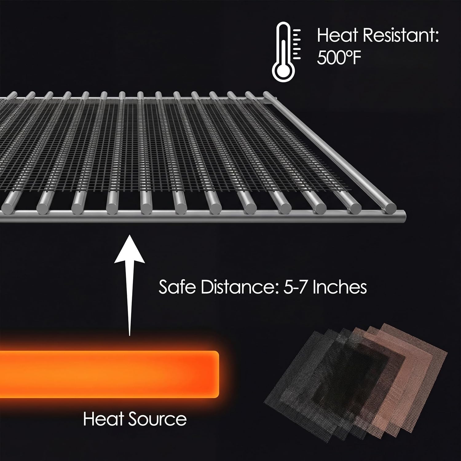 Non-Stick BBQ Grill Mesh Mats 6 Pack