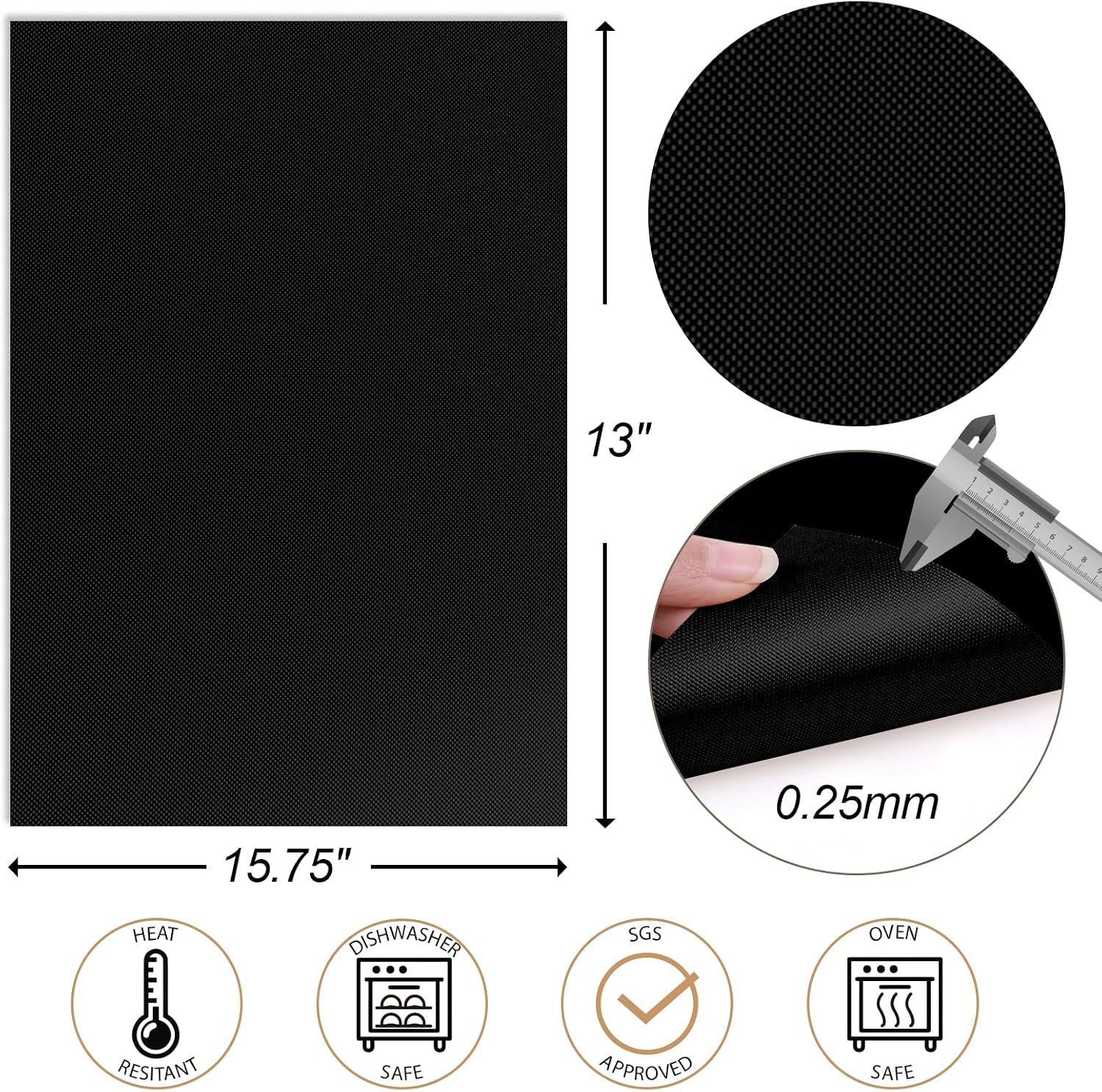 Non-Stick Reusable BBQ Grill Mats 6 Pack 15.75x13 Inch