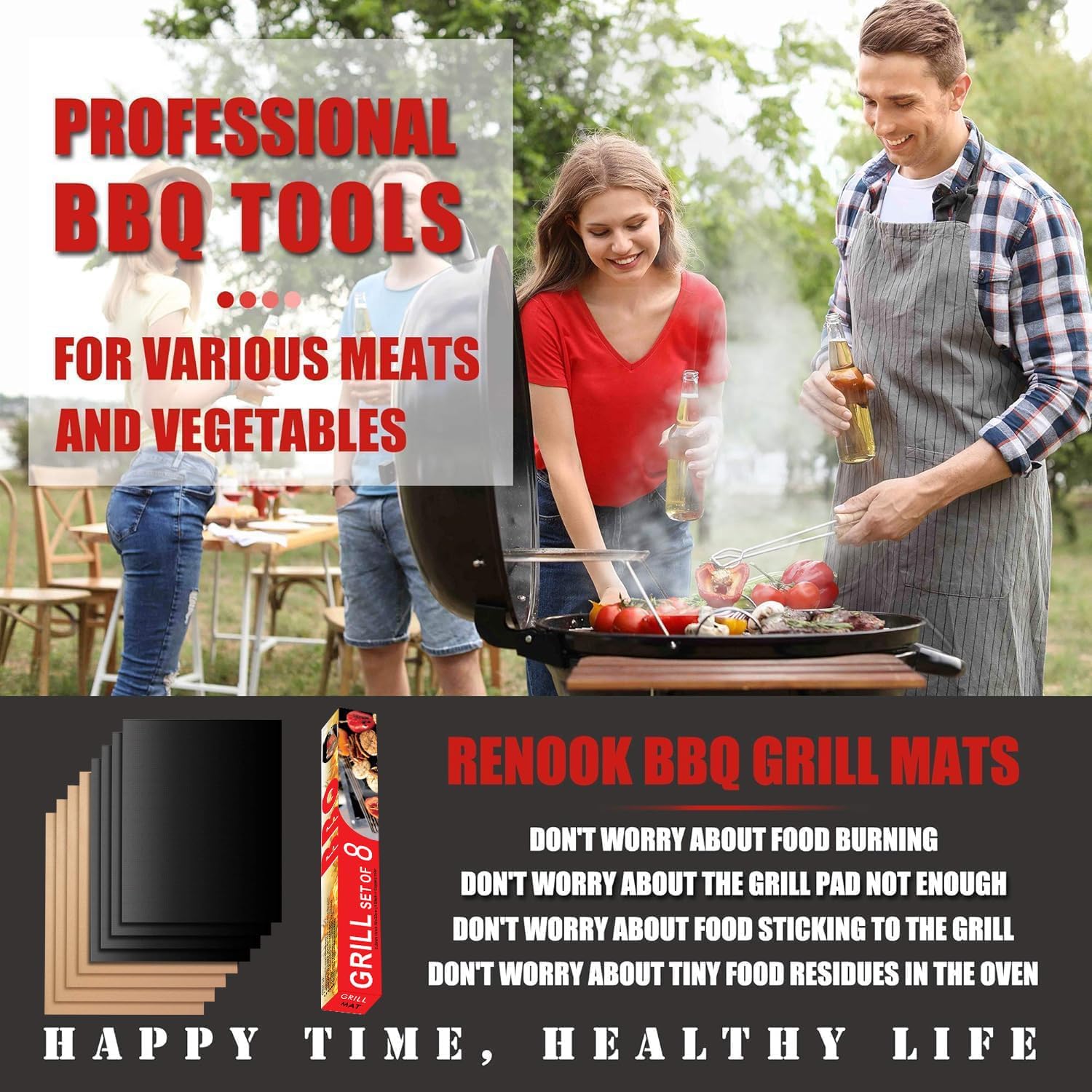 Non-Stick BBQ Grill Mats Set of 8