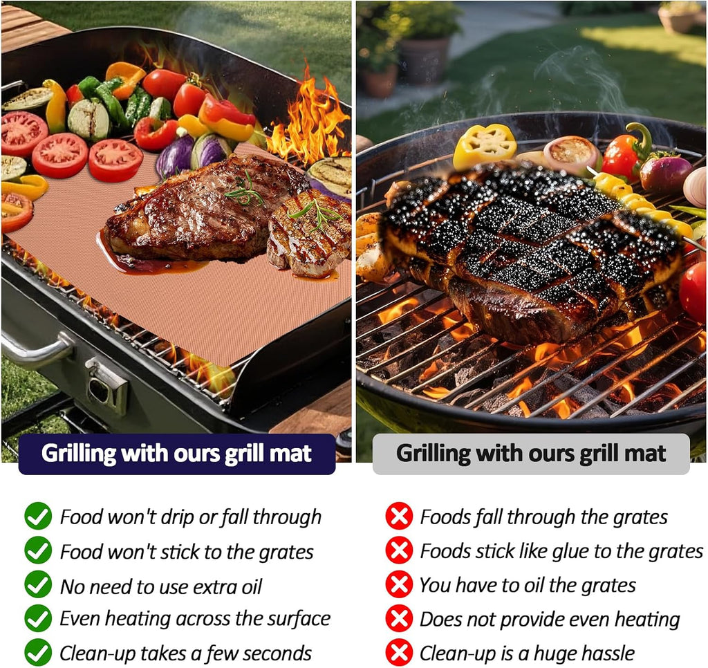Copper Non-Stick Reusable Grill Mat Roll 13x90 Inch