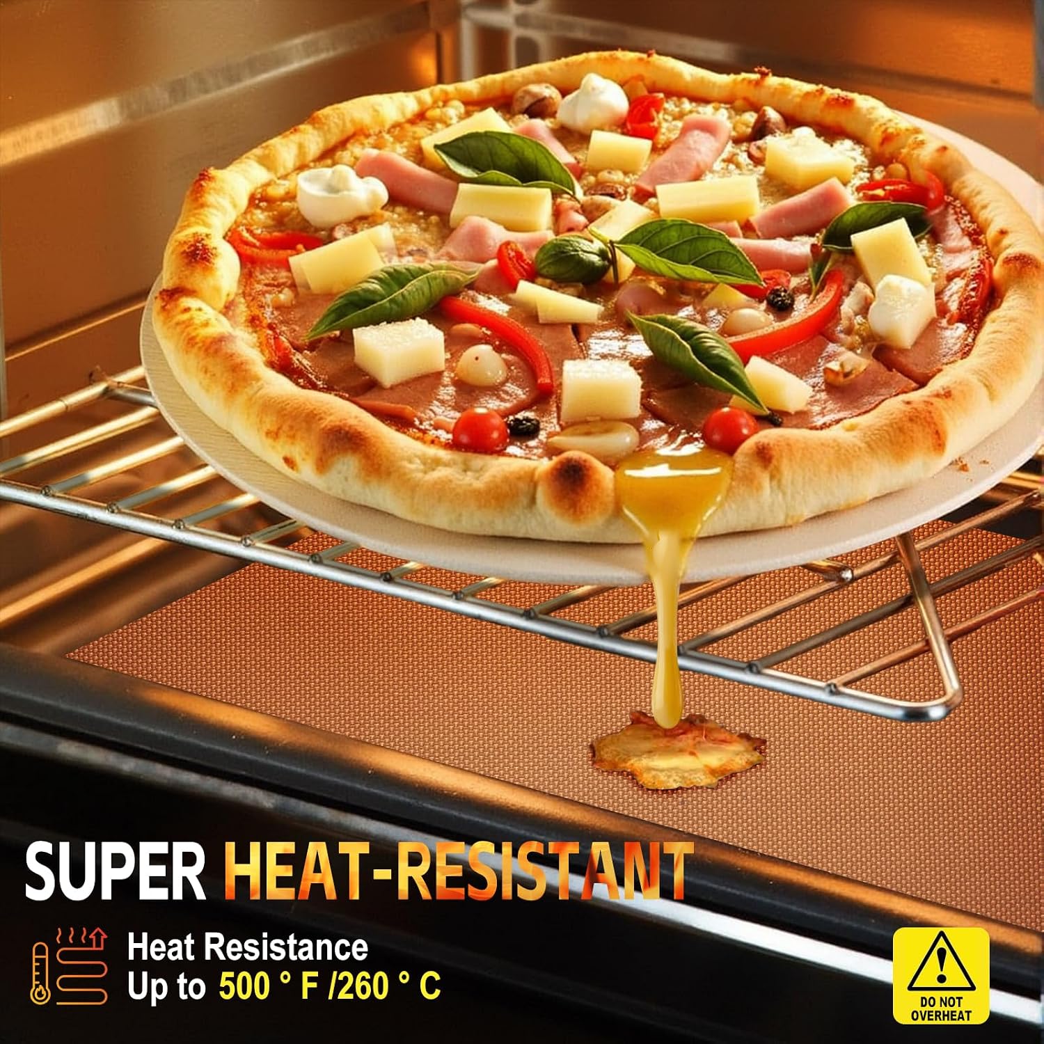 Copper Non-Stick Reusable Oven Liner Mat 17"x75"