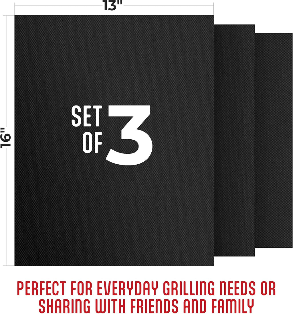 Black Non Stick Reusable Grill Mats Set of 3