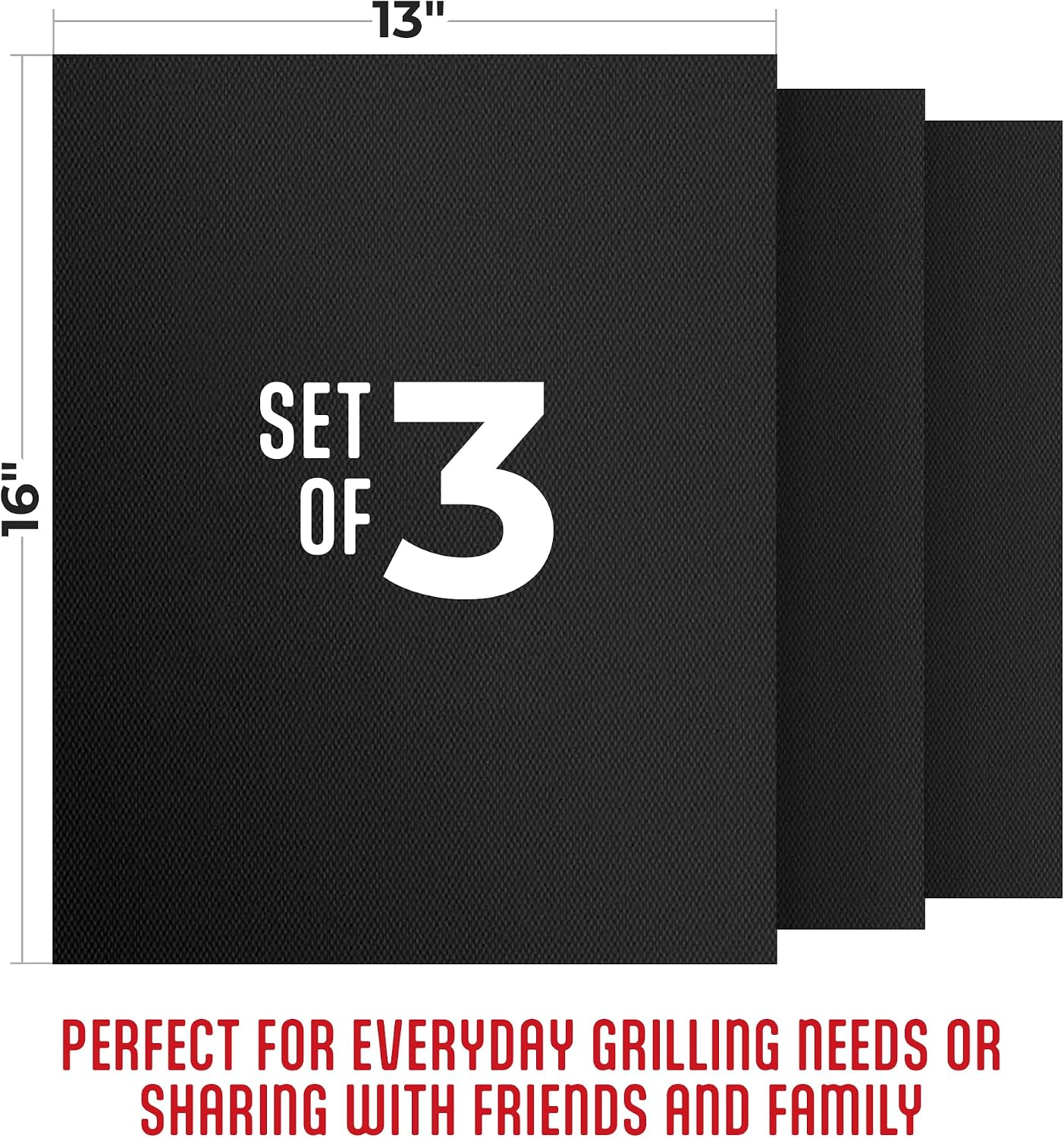 Black Non Stick Reusable Grill Mats Set of 3