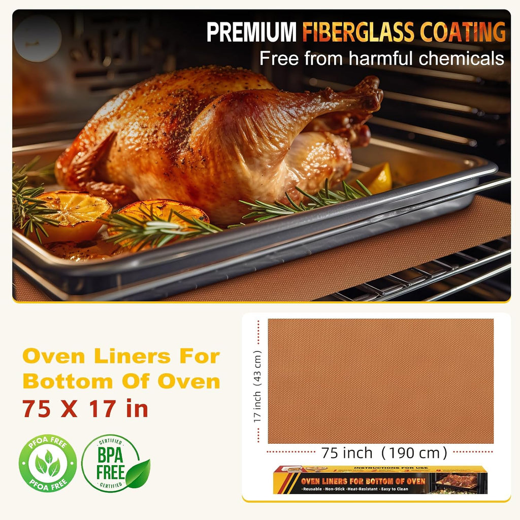 Copper Non-Stick Reusable Oven Liner Mat 17"x75"