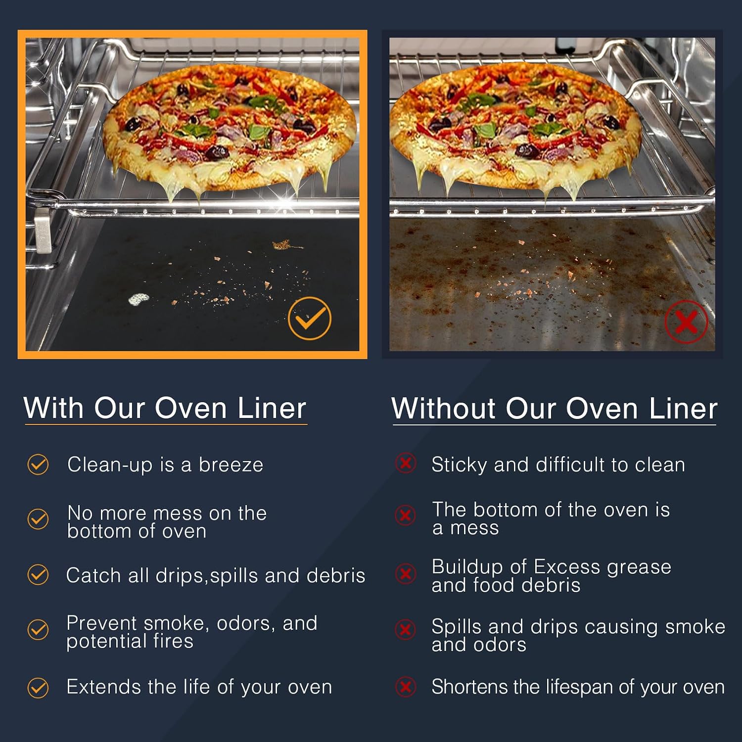 Black Non-Stick Oven Liner Mats 4 Pack
