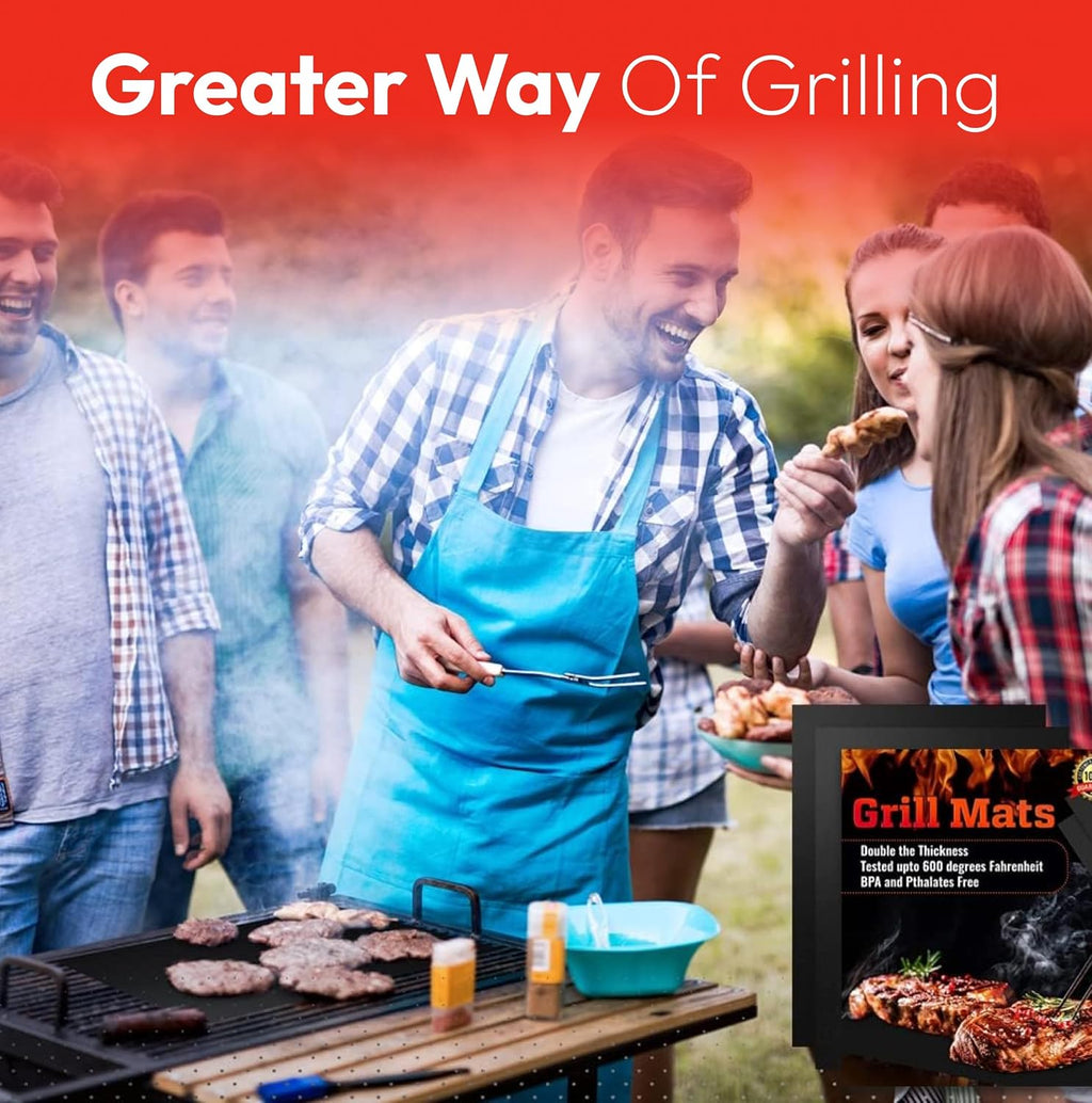 Black Non-Stick Reusable BBQ Grill Mats Set of 2