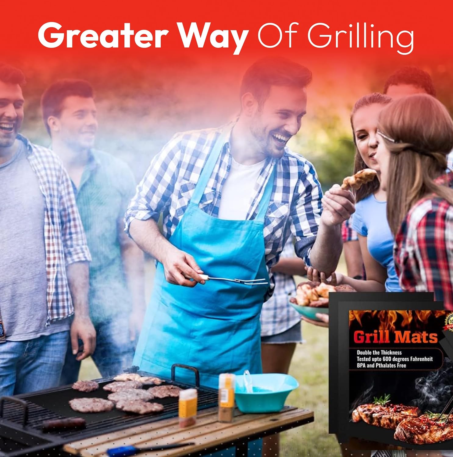 Black Non-Stick Reusable BBQ Grill Mats Set of 2