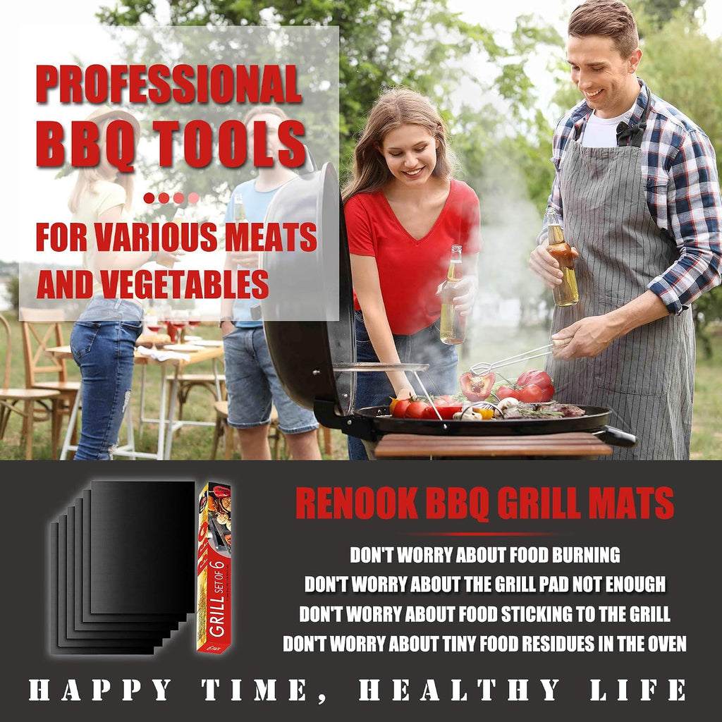 Black Non-Stick Reusable Grill Mats Set of 6