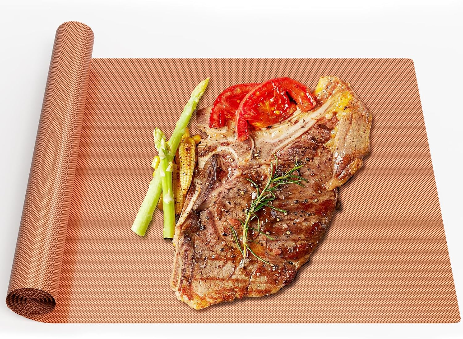 Copper Non-Stick Reusable Grill Mat Roll 13x90 Inch