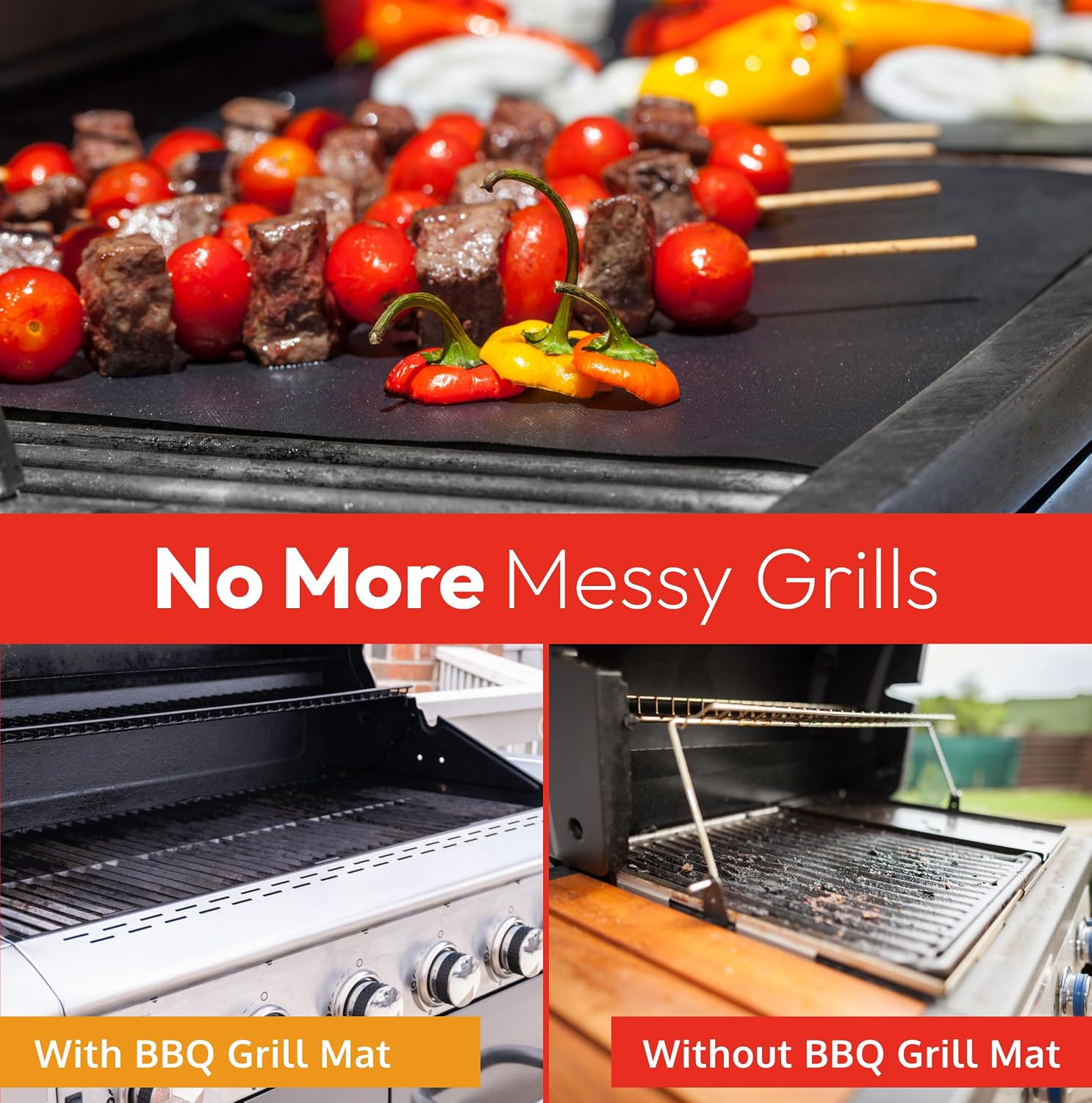 Black Non-Stick Reusable BBQ Grill Mats Set of 2