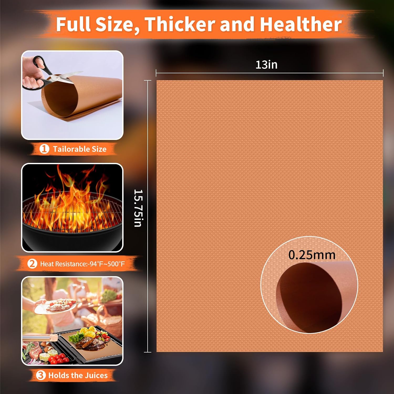 BBQ Grill Mats 7 Pack 15.75x13 Inch