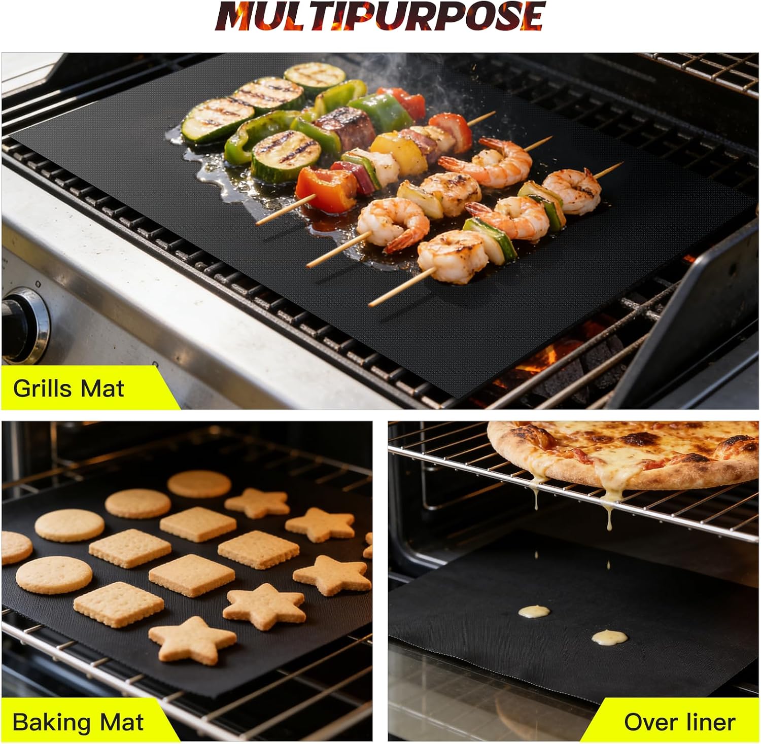 Black Non Stick Reusable Grill Mats