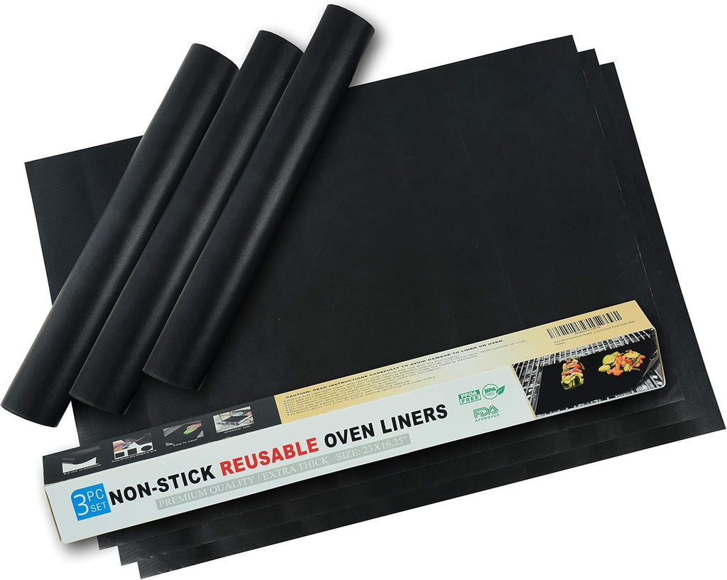 Black Non Stick Reusable Oven Liner Mats 3 Pack