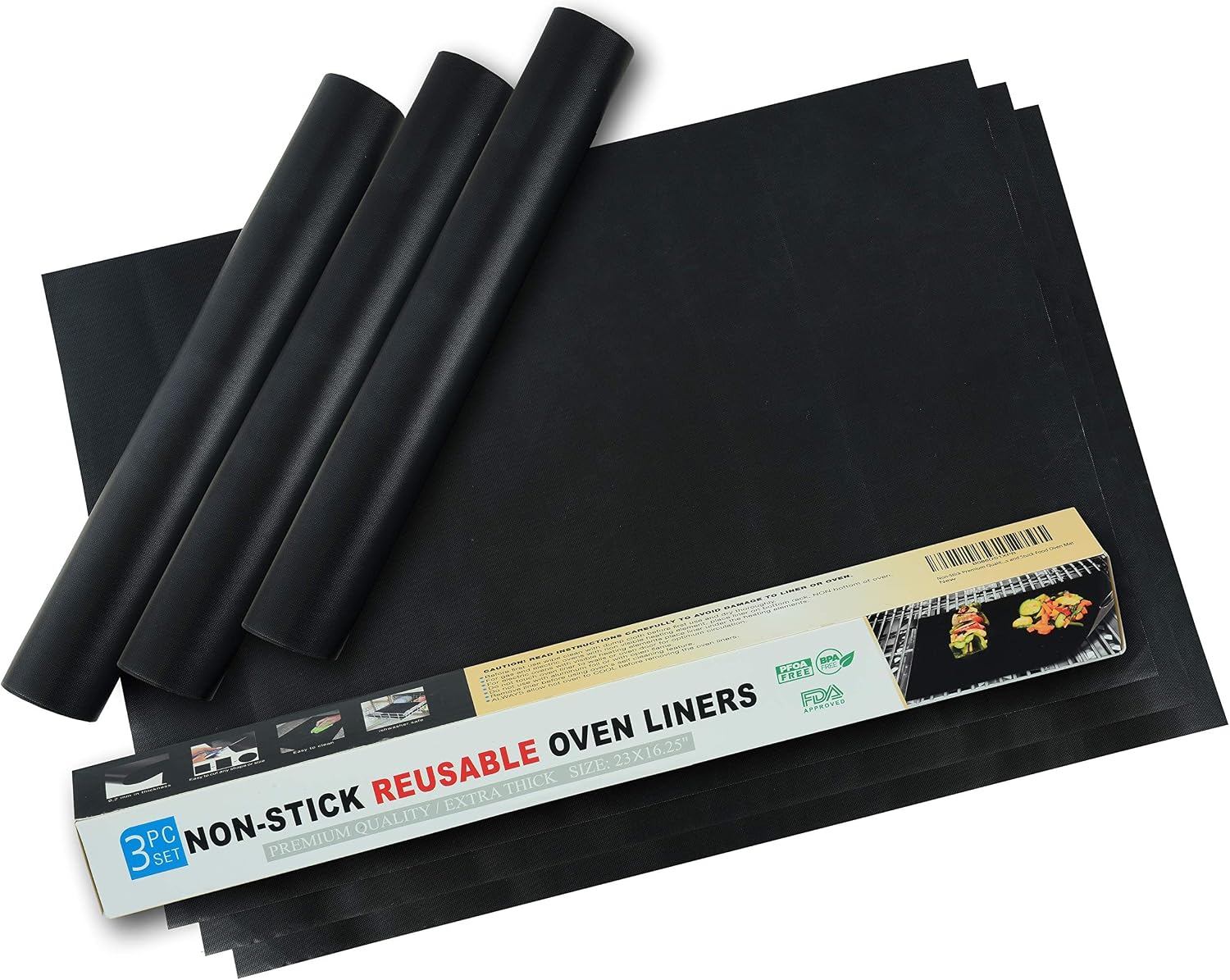 Black Non Stick Reusable Oven Liner Mats 3 Pack