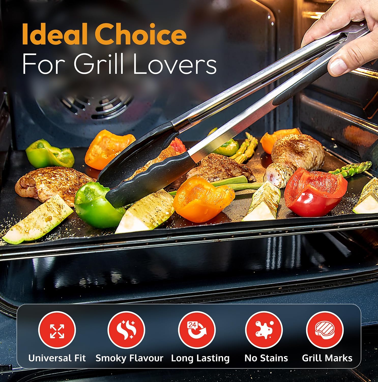 Black Non-Stick Reusable BBQ Grill Mats Set of 2