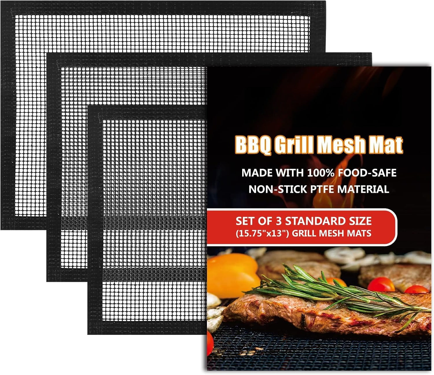 Non-Stick Reusable Grill Mesh Mats 3 Pack