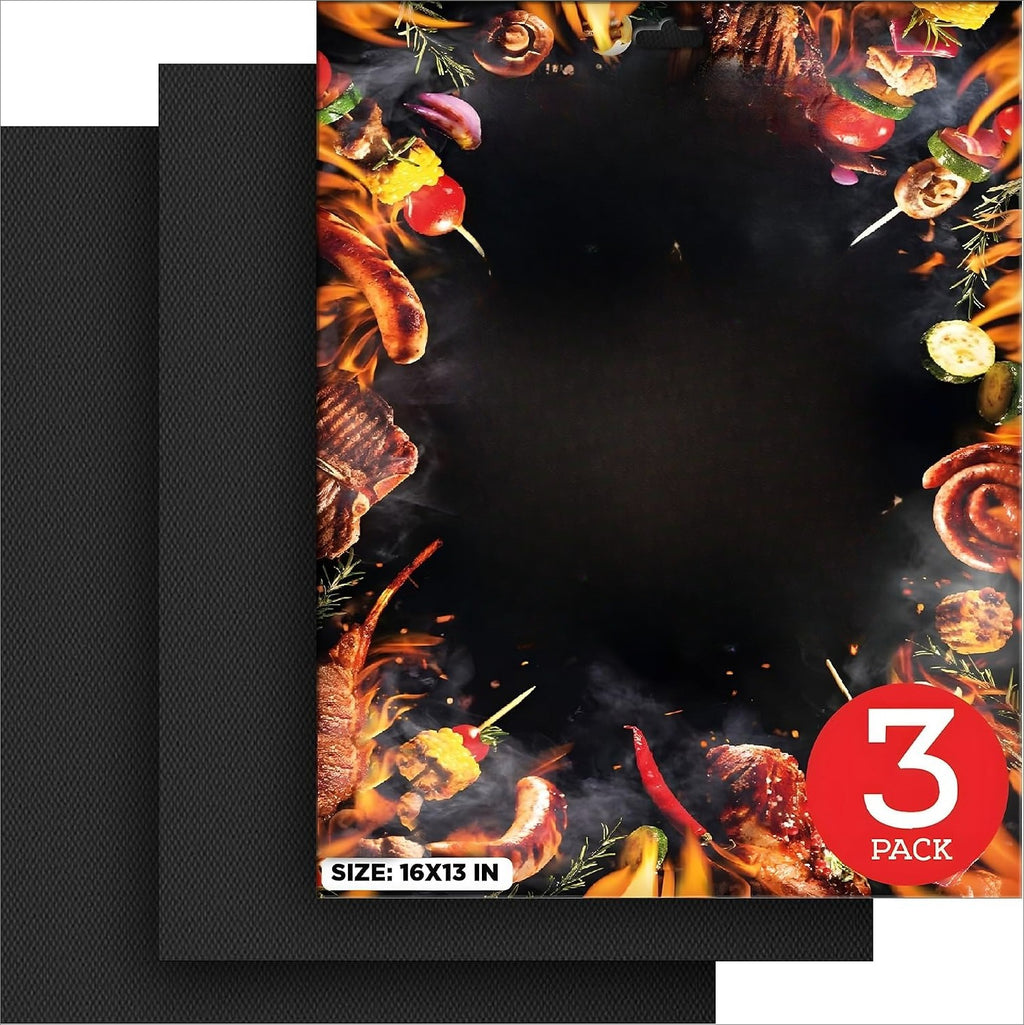 Black Non Stick Reusable Grill Mats Set of 3