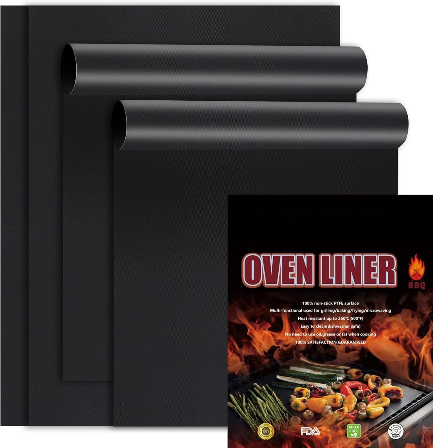 Black Non-Stick Oven Liner Mats 4 Pack
